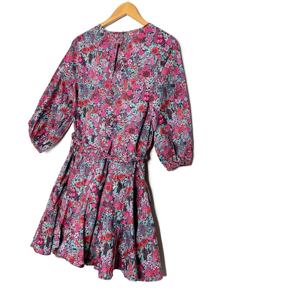 Evereve Women’s Floral Pink Blue Belted Mini Full Skirt Bohemian Formal Dress - Picture 5 of 16